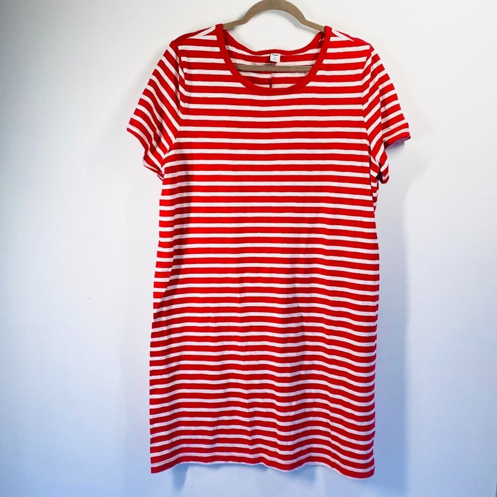 Old Navy Red & White Striped T-Shirt Dress XL Short Sleeve Stretchy Casual